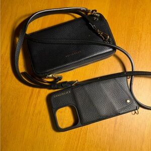 Bandolier Black Phone Case Wallet and Crossbody Bag with Gold Accents
